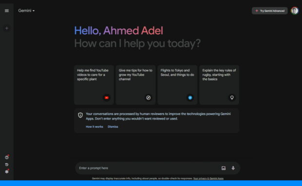 Dark interface of an AI assistant offering various services.