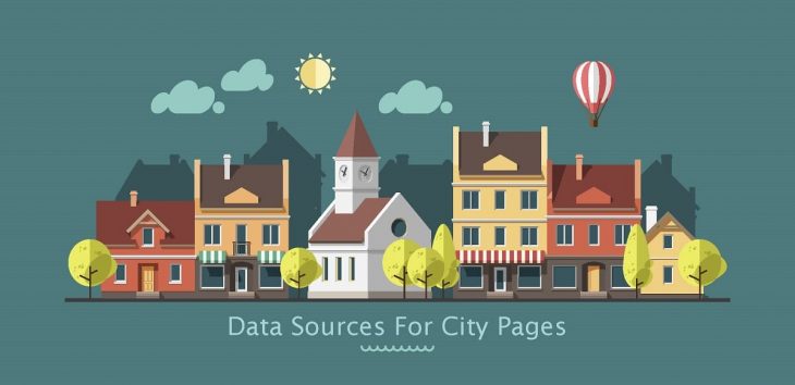 Cover image for post about data sources for city pages, showing an animated city.