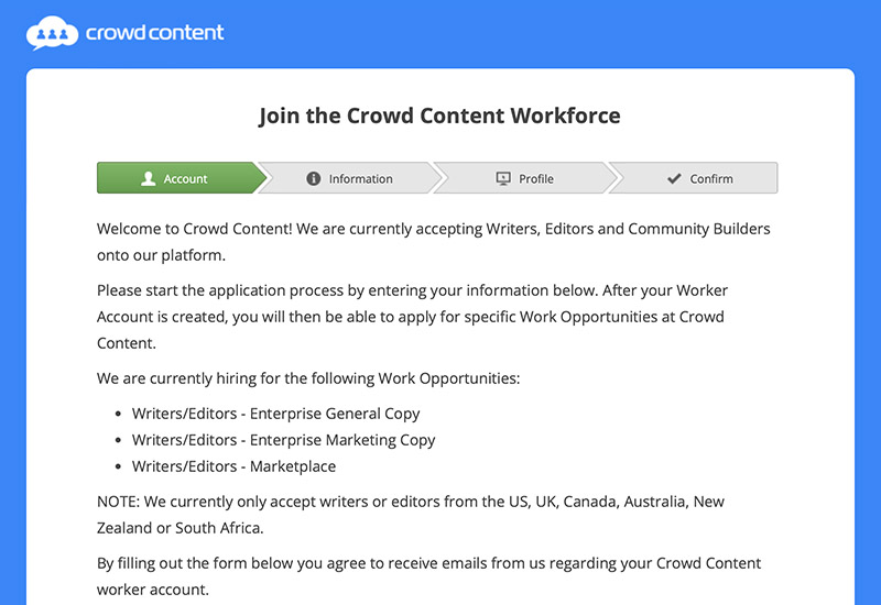 Create Crowd Content account