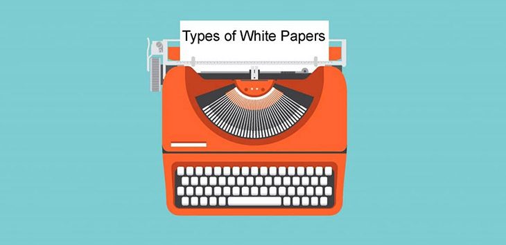 Cover photo (typewriter) for post discussing the different types of white papers businesses can write.