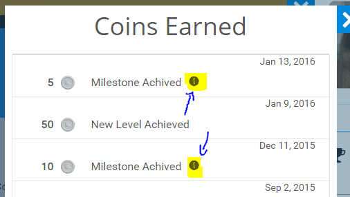 Information about coins earned