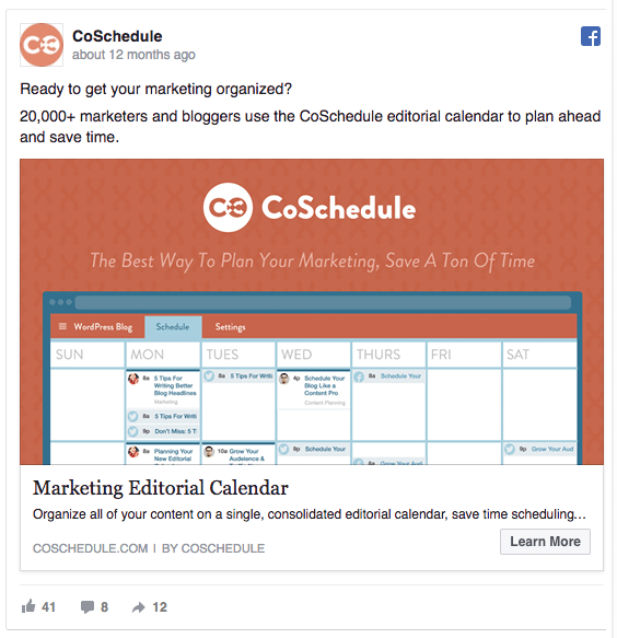 Coschedule Facebook ad