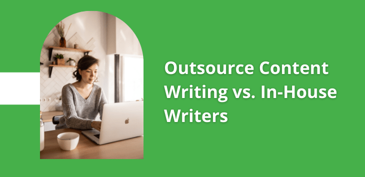 Header image showing a writer to demonstrate the differences between outsourcing content writing services and in-house writers.