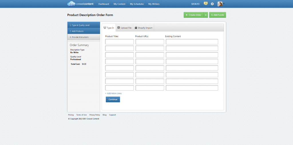 Product Order - Type In