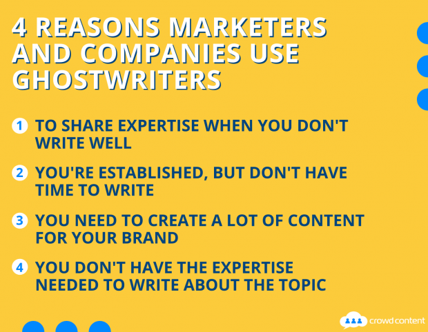 A list of reasons why marketers and companies use ghostwriters