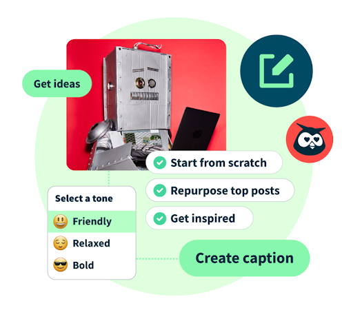 Graphic showing steps for creating content with icons and captions.