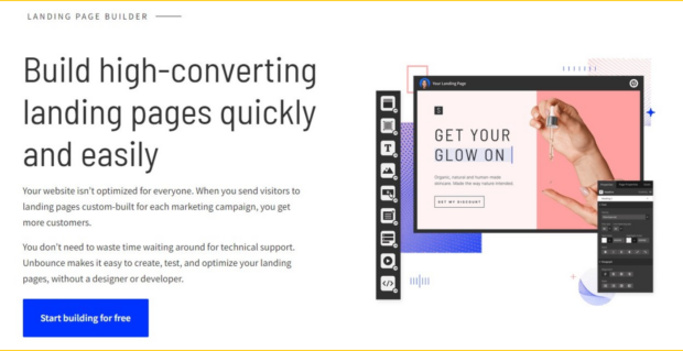 screenshot of unbounce landing page hero