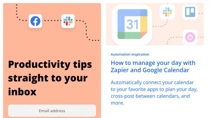 Screenshot of Zapier's blog about productivity tips to educate buyers for B2B content marketing goals.